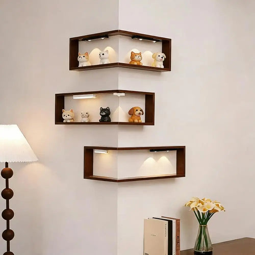 رف CornerLux™ الفني المزود بإضاءة LED ✨📦 تخزين ذكي، إضاءة ناعمة