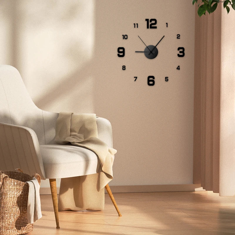 Frameless DIY Wall Clock Decal for Home, Living Room, or Office